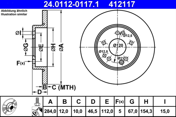 412117 Disc Frana (livrabil Numai Pereche) - Ate Mercedes-Benz 24.0112-0117.1