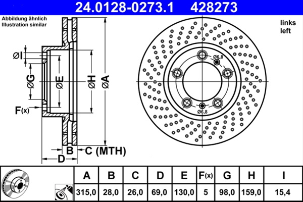 428273 Disc Frana (livrabil Numai Pereche) - Ate Porsche 24.0128-0273.1