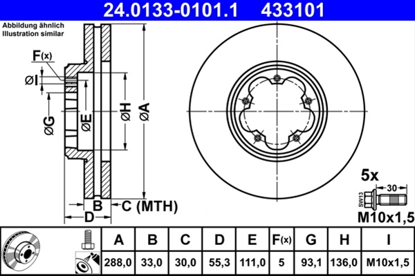 433101 Disc Frana Livrabil 1 Buc - Ate Ford 24.0133-0101.1