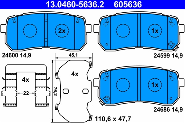 605636 Set Placute Frana-ate Ate Hyundai 13.0460-5636.2