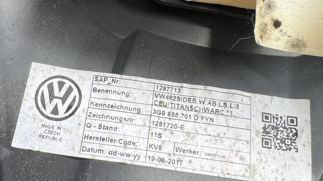 Airbag lateral stanga bancheta Volkswagen Passat B8 Break 2017, 3G9885701D