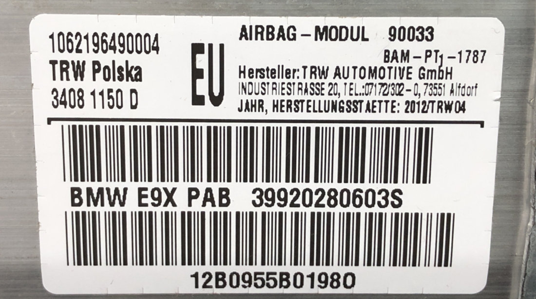 Airbag pasager BMW 320d E90 E91 X-Drive 184cp sedan 2012 (39920280603S)