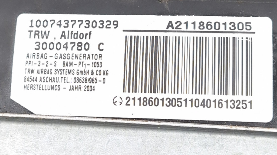 Airbag Pasager Mercedes-Benz E-CLASS (W211) 2002 - 2009 A2118601305, A 211 860 13 05, 2118601305, 30004780C, 30004780 C, 1007437730329, BAMPT11053, BAM-PT1-1053, 2118601305110401613251