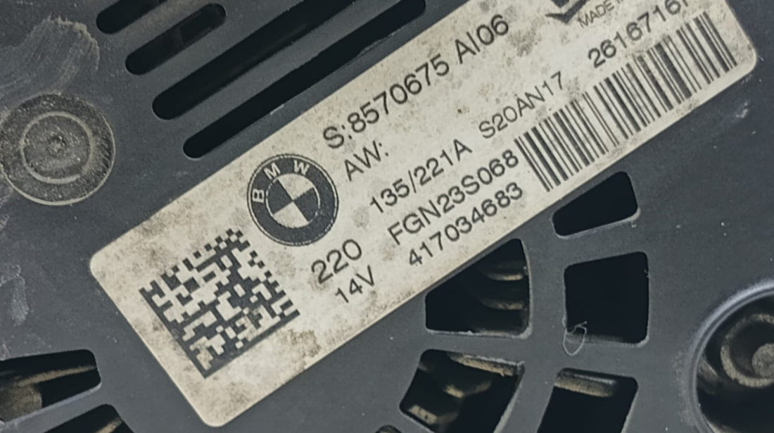 Alternator 8570675 3.0 D N57 BMW Seria 3 F30/F31/F34 [2011 - 2016]