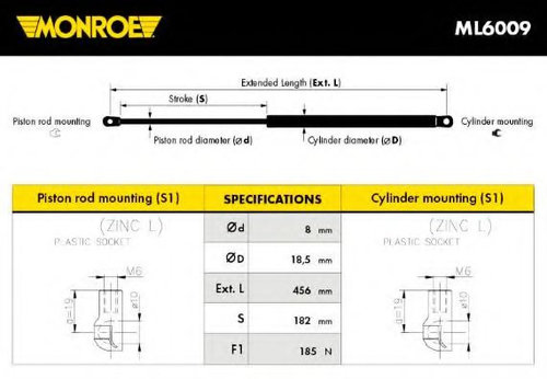 Amortizor capota LEXUS IS I (JCE1, GXE1) (1999 - 2005) MONROE ML6009 piesa NOUA