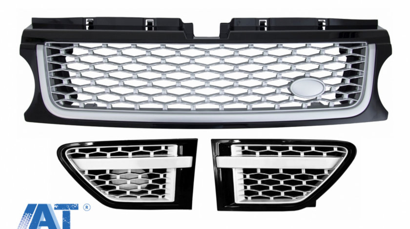 Ansamblu Grila Centrala si Grile Laterale compatibil cu Land Range Rover Sport L320 Facelift (2009-2013) Autobiography Look Negru Argintiu