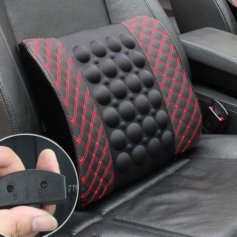 Aparat Electric Masaj Lombar Si Cervical, Pentru Scaun Auto, Alimentare La Bricheta, Negru-Rosu POD102