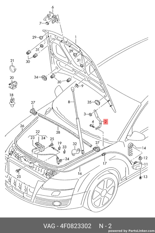 Balama dreapta capota motor Audi A6 4F (C6) Sedan 2009 3.0 TDI OEM 4F0823302