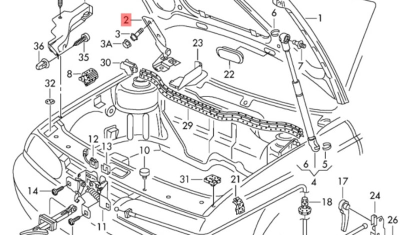 Balama dreapta capota motor Volkswagen Bora (1J) Berlina 2004 1.9 TDI OEM 1J0823302A