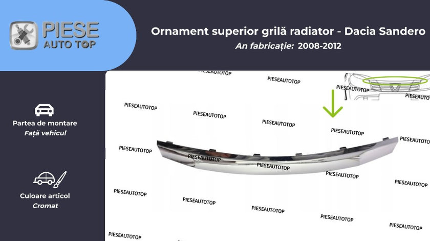 Bandou Ornament superior grila bara fata Dacia Sandero 2008-2012 NOU 8200763573 (CROMAT)