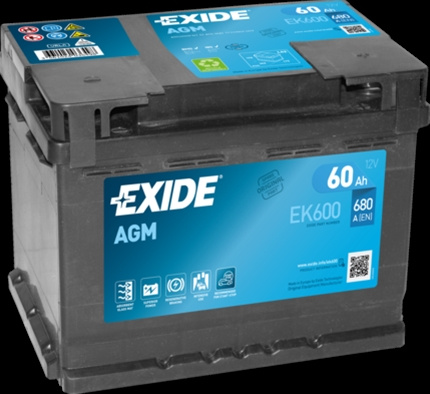 Baterie Exide Agm 60ah 680a 242x 175x190 +dr - Nbb - Cod Nou: Ek620exi Vag EK600