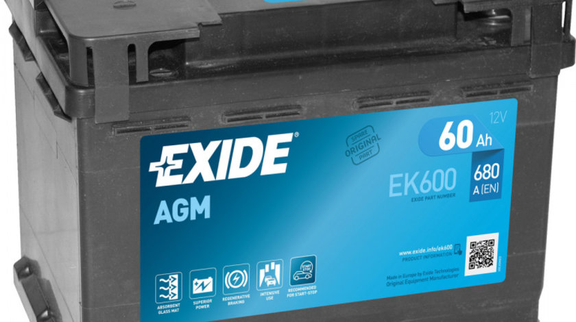 Baterie Exide Agm Start-Stop 60Ah 680A 12V EK600