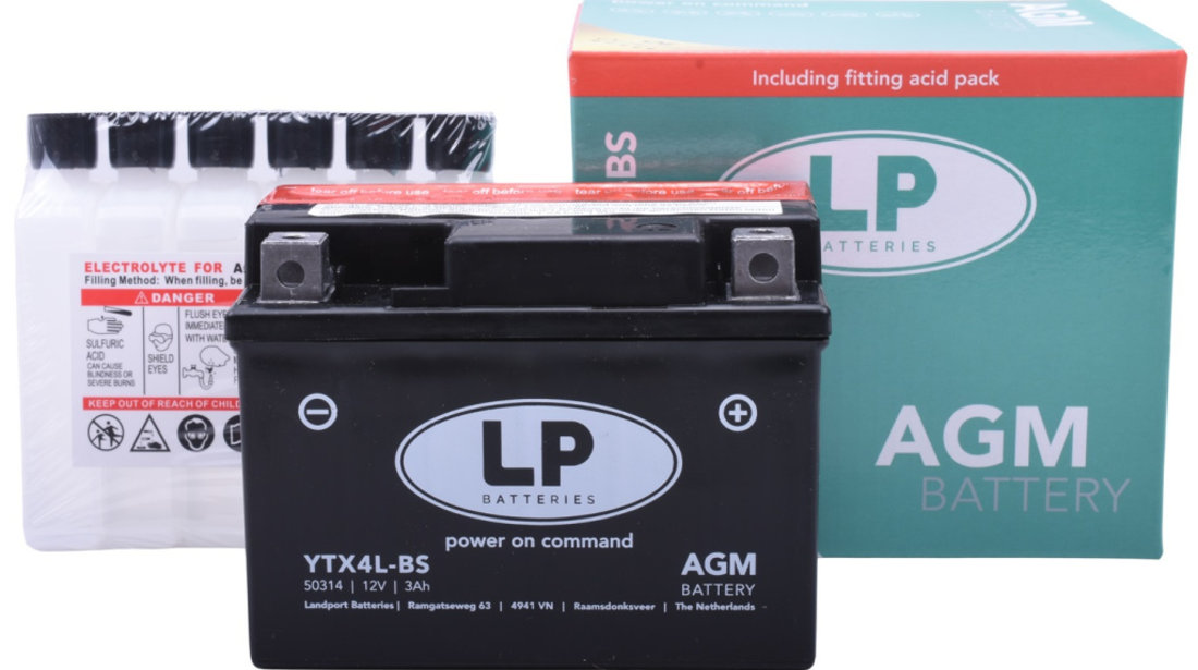 Baterie Moto LP Batteries Agm 3Ah 40A 12V MA YTX4L-BS