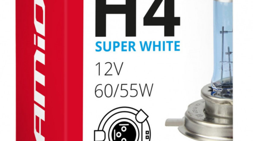 Bec Amio H4 12V 60/55W Filtru UV E4 Super White 01269