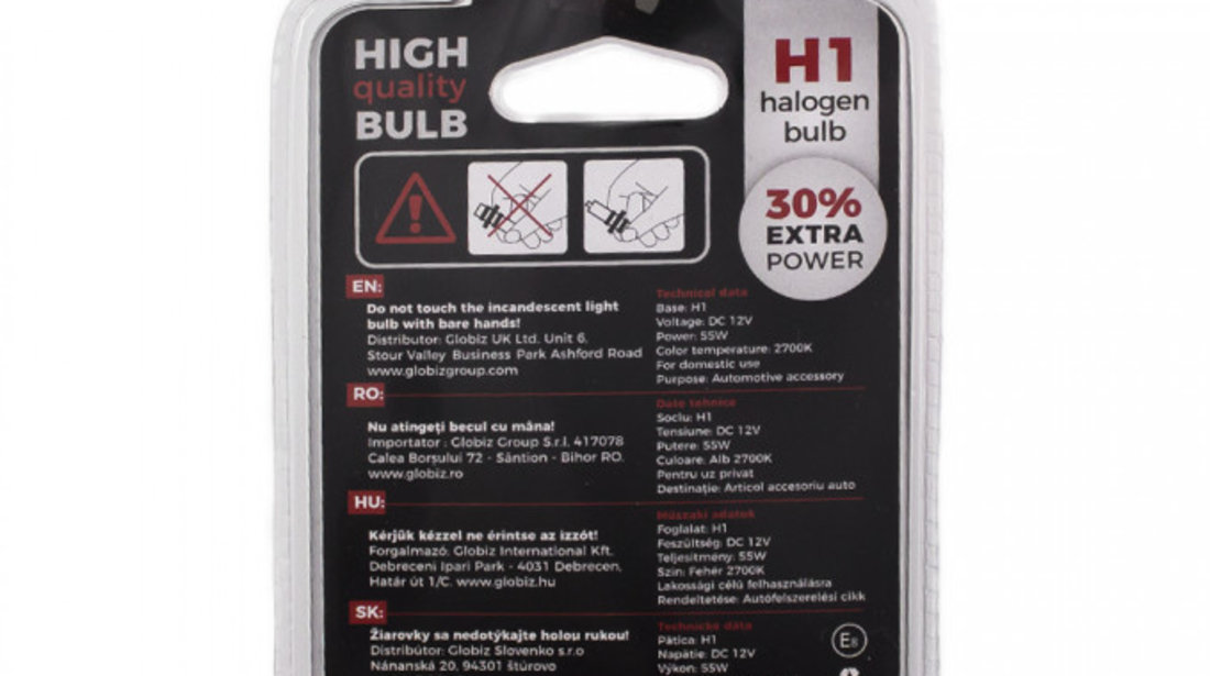 Bec Carguard H1 12V 55W +30% Intensitate BHA001