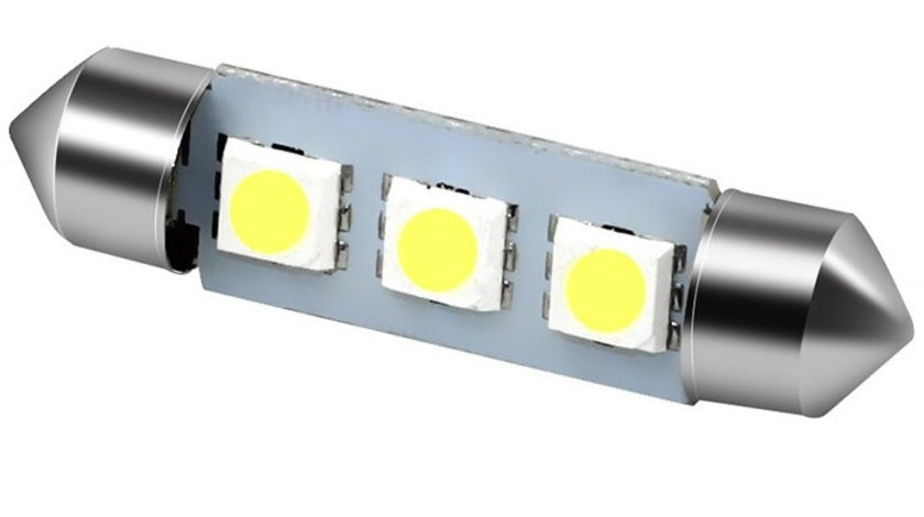 Bec Led Sofit C5W, 3 SMD, 36mm, 12V, Pentru Plafoniere, Portbagaj, Lumina Alb 6000K KRU107