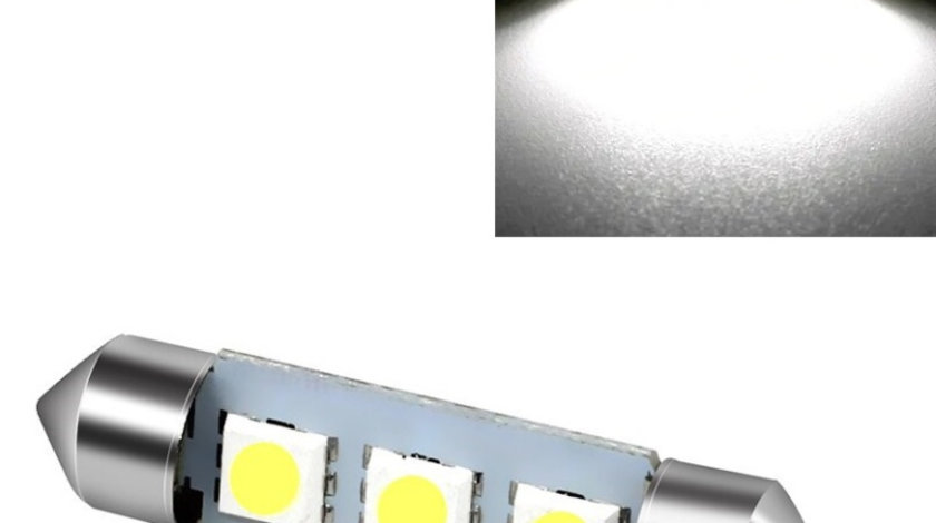 Bec Led Sofit C5W, 3 SMD, 36mm, 12V, Pentru Plafoniere, Portbagaj, Lumina Alb 6000K KRU107