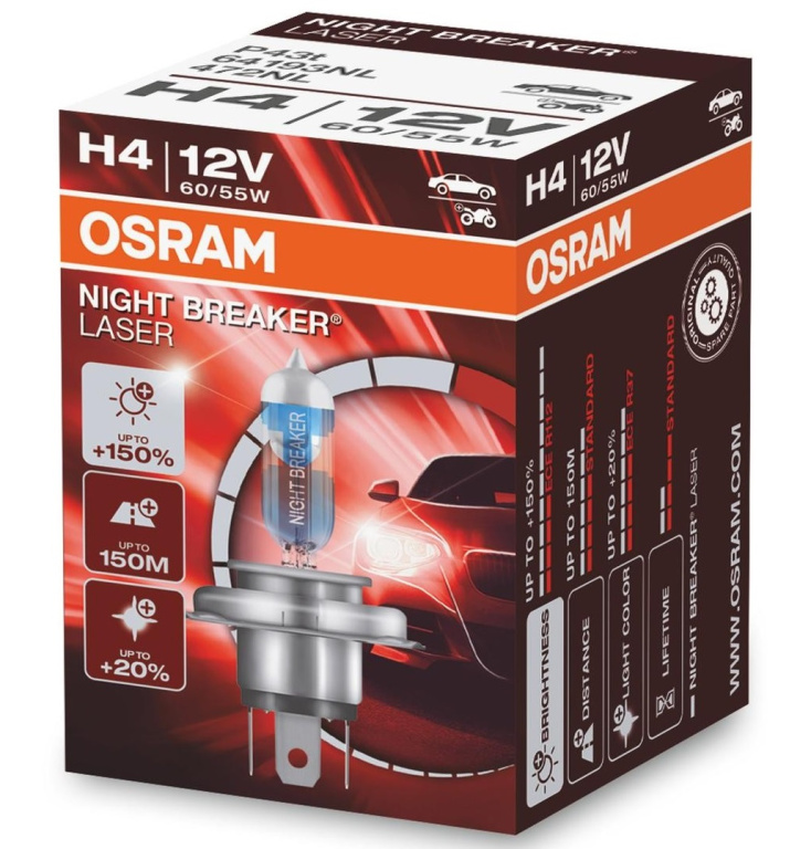 Bec Osram H4 12V 60/55W P43T Night Breaker Laser Next Generation +150% 64193NL