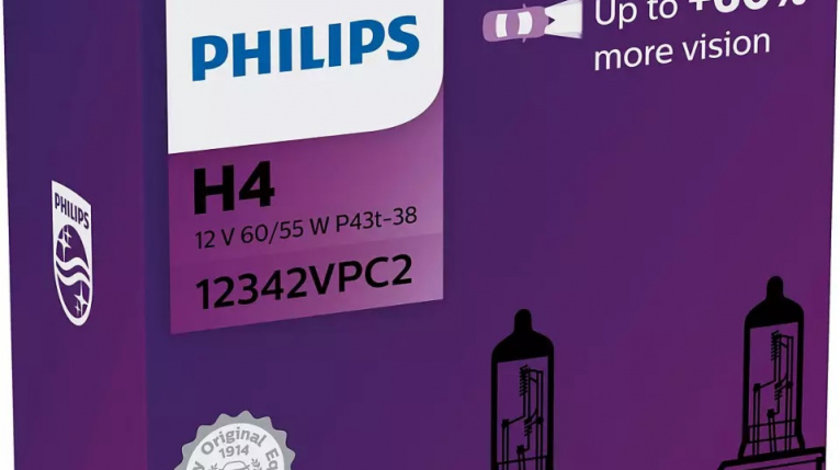 Bec Philips H4 P43T 12V 60/55W Visioplus Set 2 Buc 12342VPC2