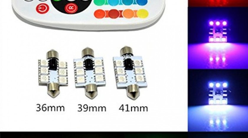 Bec Sofit 39MM RGB Cu Telecomanda 6 Led SMD 5050 RGB 12V ( Pret / Set ) 031016-4