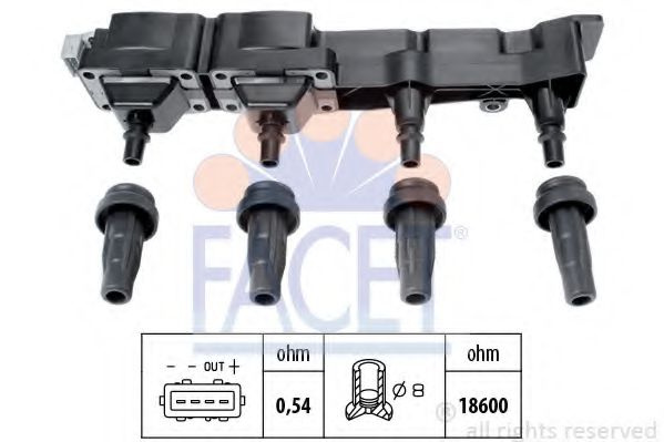 Bobina de inductie PEUGEOT 206 Hatchback (2A/C) (1998 - 2016) FACET 9.6307 piesa NOUA