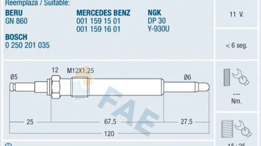 Bujie incandescenta (74147 FAE) MERCEDES-BENZ