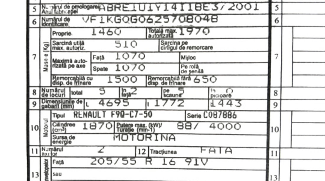 Bumb Renault Laguna 2 [2001 - 2005] Grandtour wagon 1.9 DCi MT (120 hp) Cod motor F9Q-C7-50