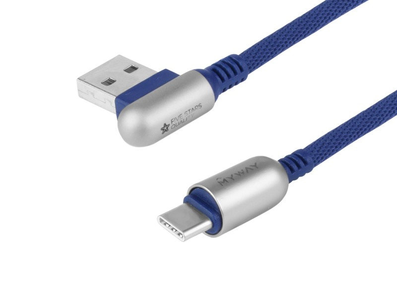 Cablu De încărcare și Sincronizare , 120 Cm, Microfibră împletită, Usb Cu Unghi Dublu &gt; Usb-c, Bleumarin Maway 63029NV