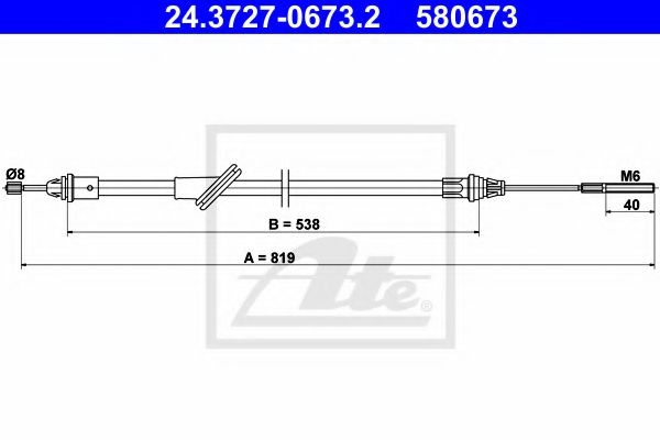 Cablu, frana de parcare FORD MAVERICK (2001 - 2016) ATE 24.3727-0673.2 piesa NOUA