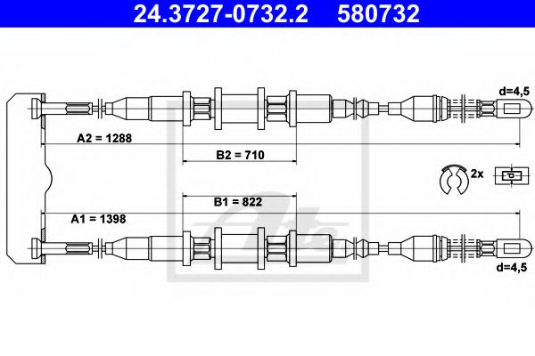 Cablu, frana de parcare OPEL ASTRA F Combi (51, 52) (1991 - 1998) ATE 24.3727-0732.2 piesa NOUA