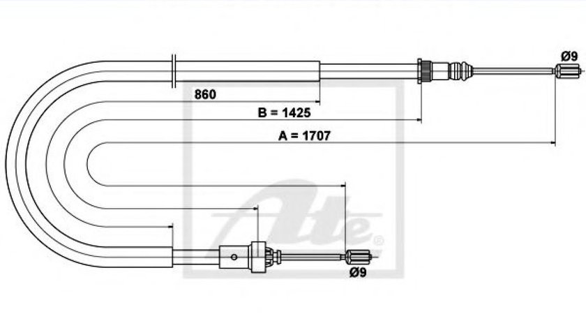 Cablu, frana de parcare PEUGEOT 206 limuzina (2007 - 2016) ATE 24.3727-0833.2 piesa NOUA