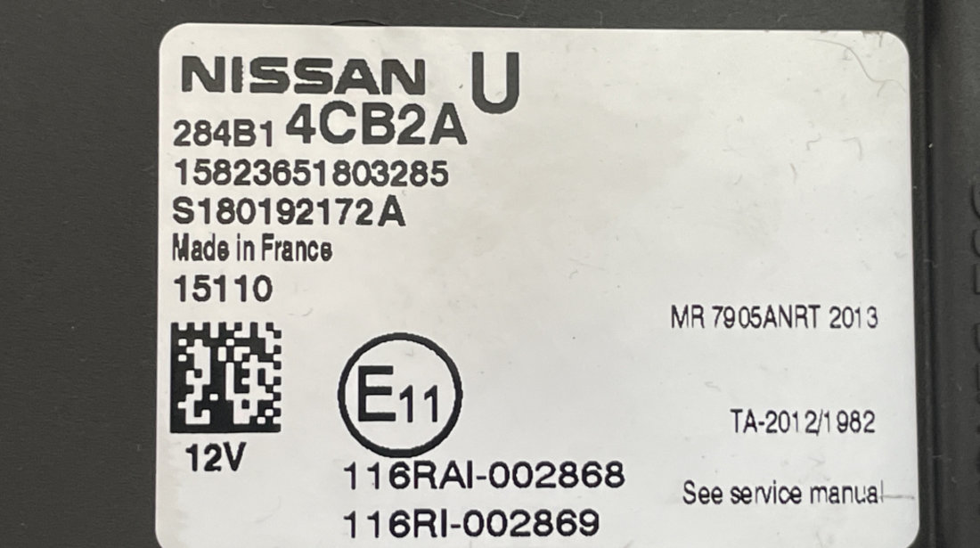 Calculator confort bcm Nissan Qashqai 1.5 DCi Tekna Manual Euro 6 sedan 2015 (284B14CB2A)