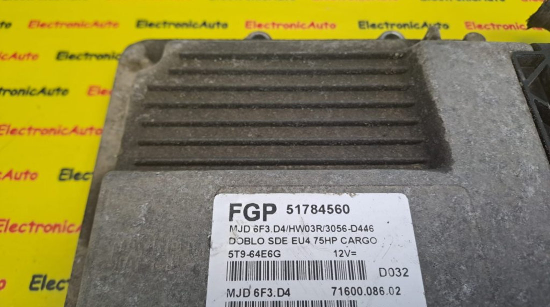 Calculator ECU motor Fiat Doblo, 51784560, 7160008602, MJD6F3D4,