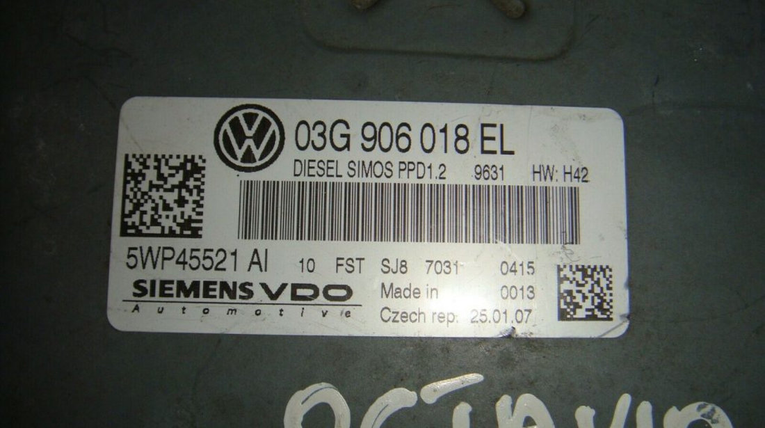 Calculator ECU Volkswagen Passat, 03G906018EL, 5WP45521AI, PPD12,