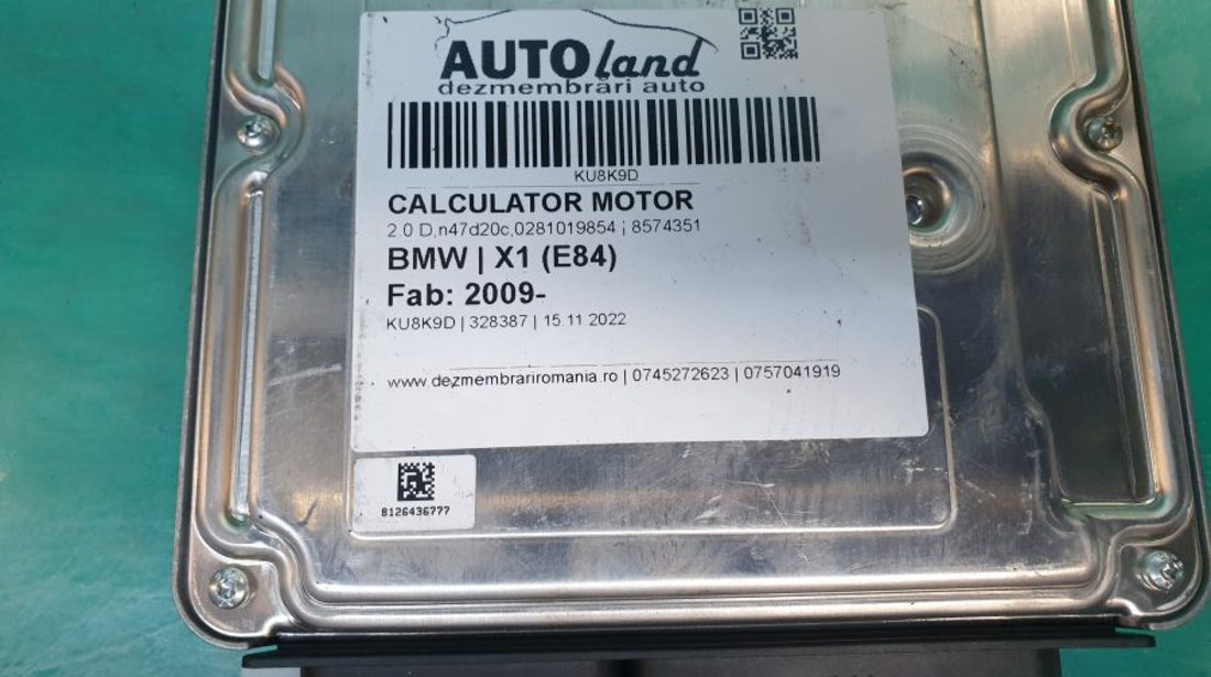 Calculator Motor 8574351 2.0 D,n47d20c,0281019854 BMW X1 E84 2009