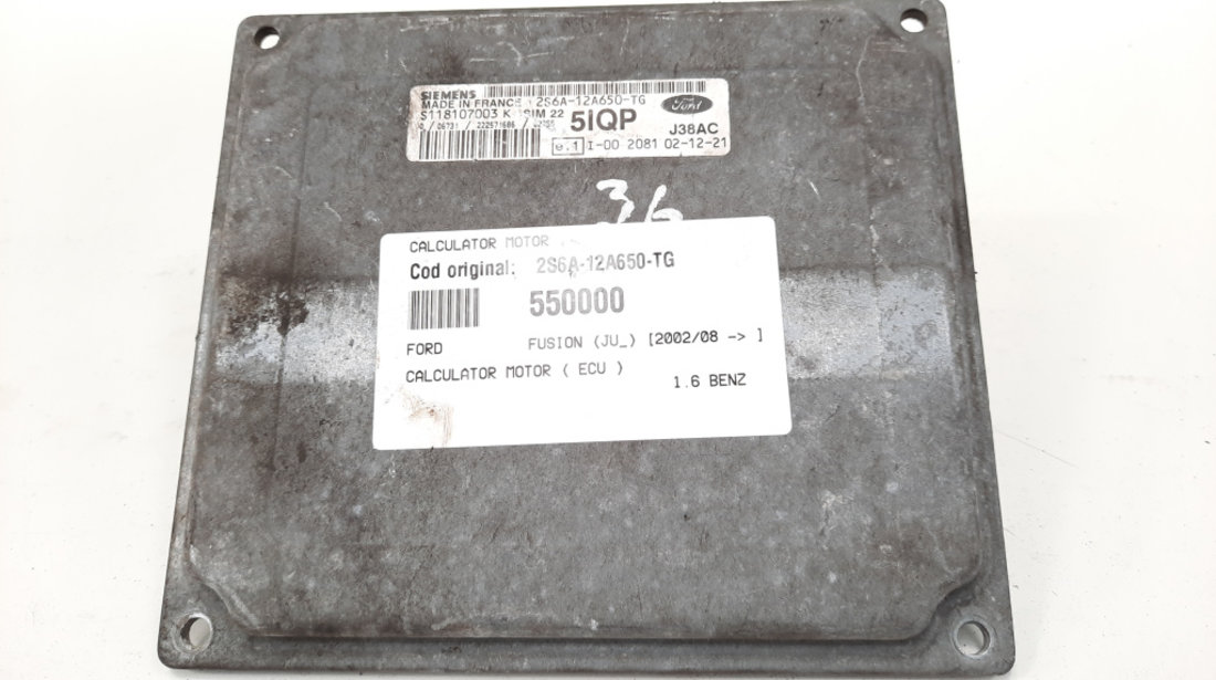 Calculator motor, cod 2S6A-12A650-TG, Ford Fusion (JU), 1.6 benz (id:550000)