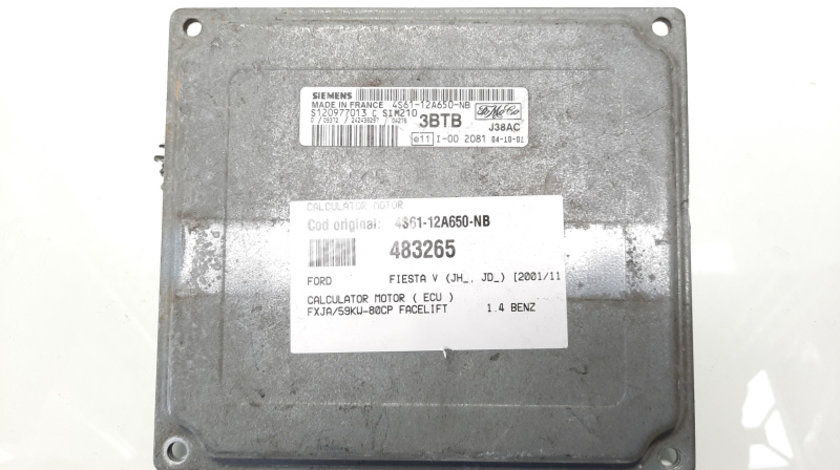 Calculator motor, cod 4S61-12A650-NB, Ford Fiesta 5, 1.4 B, FXJA (id:483265)