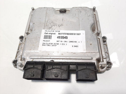 Calculator motor, cod 9647472780, 0281011081, Peugeot 307 SW, 2.0 HDI, RHS (id:483545)