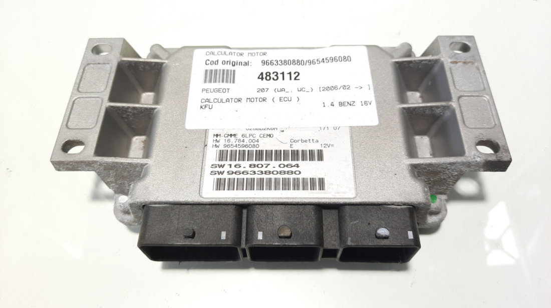 Calculator motor, cod 9663380880, 9654596080, Peugeot, 1.4 16V benz, KFU (idi:483112)