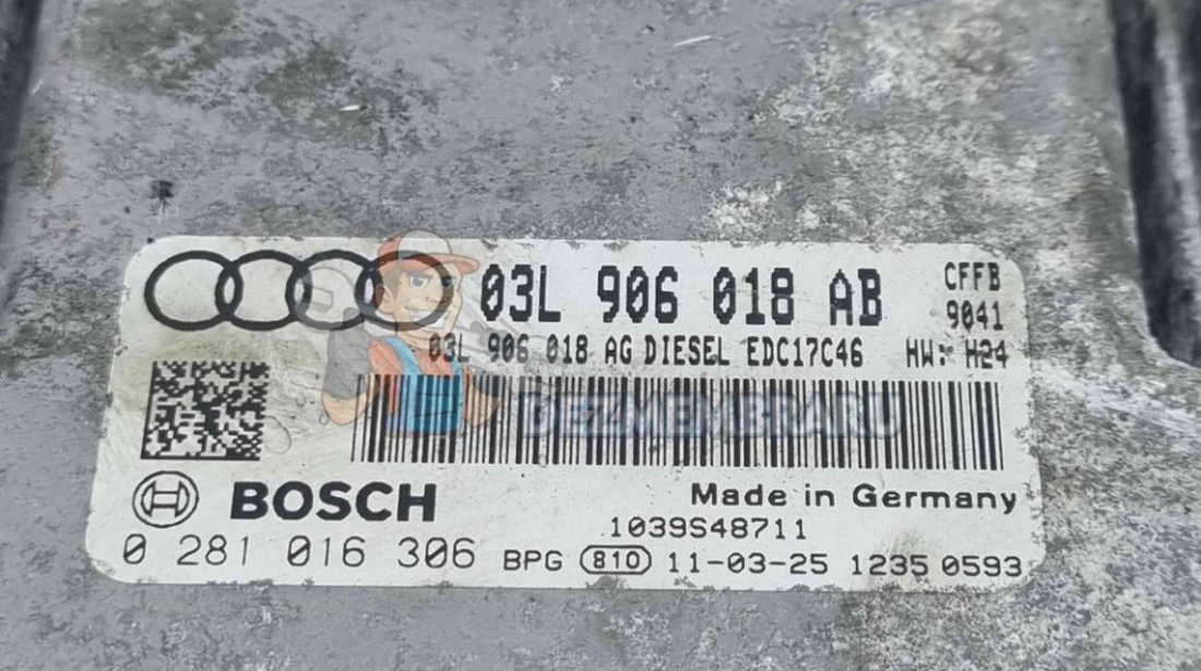 Calculator motor ECU Audi A3 Sportback (8PA) [Fabr 2004-2013] 03L906018AB | 0281016306 2.0 TDI CFFB