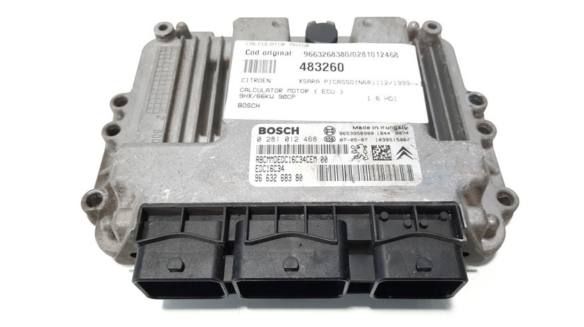 Calculator motor ECU Bosch, cod 9663268380, 0281012468, Peugeot 307 SW, 1.6 HDI, 9HX (idi:483260)