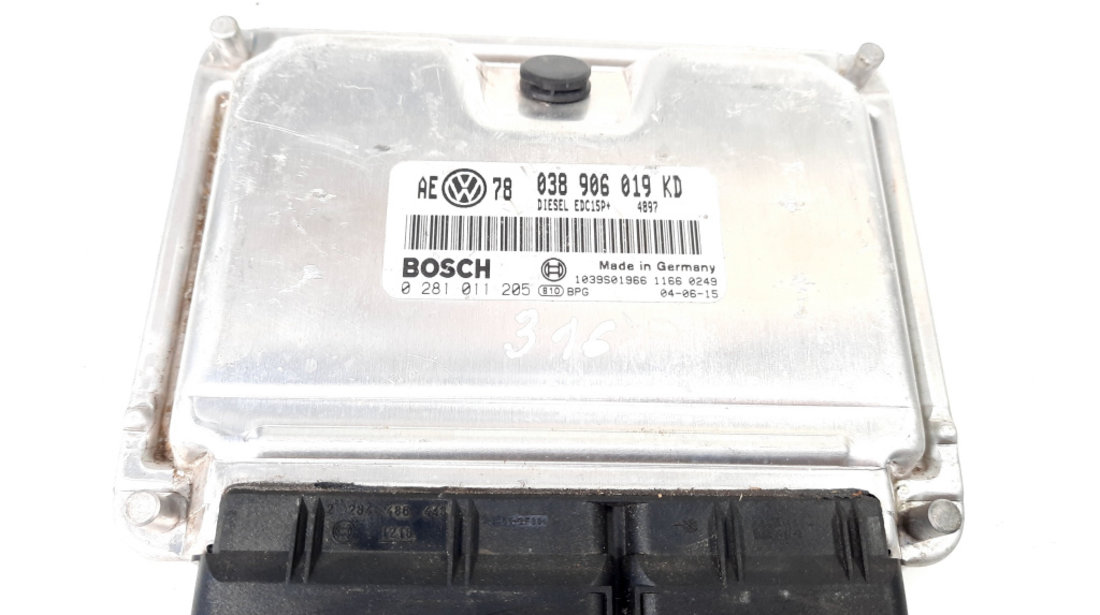 Calculator motor ECU, cod 038906019KD, 0281011205, Audi A6 Avant (4B5, C5), 1.9 TDI, AVF (idi:550057)