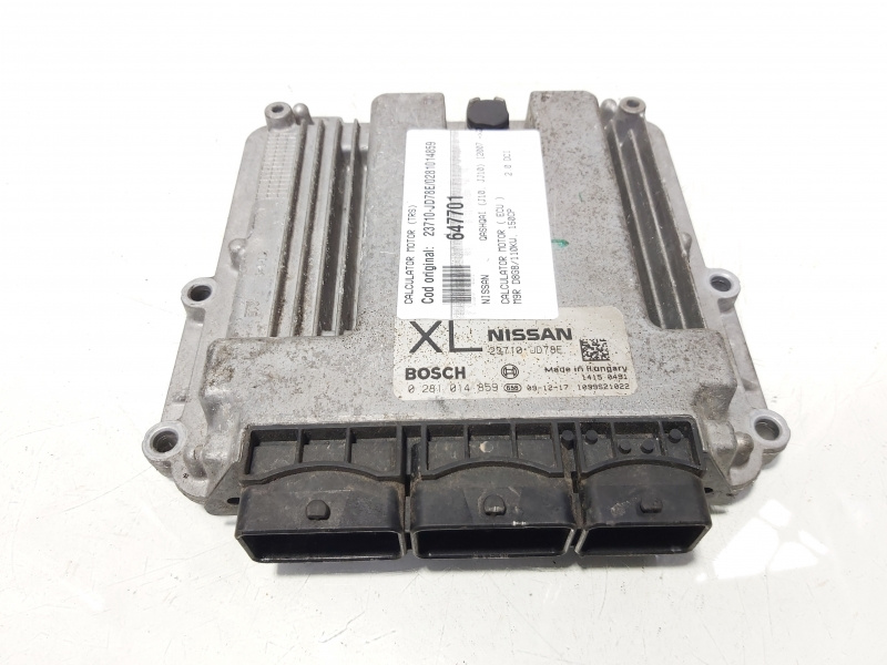 Calculator motor ECU, cod 23710-JD78E, 0281014859, Nissan Qashqai, 2.0 DCI, M9RD8G8 (id:647701)