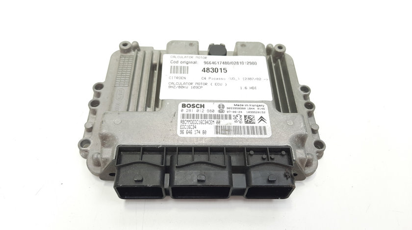 Calculator motor ECU, cod 9664617480, 0281012980, Citroen Berlingo 2, 1.6 HDI, 9HZ (idi:483015)