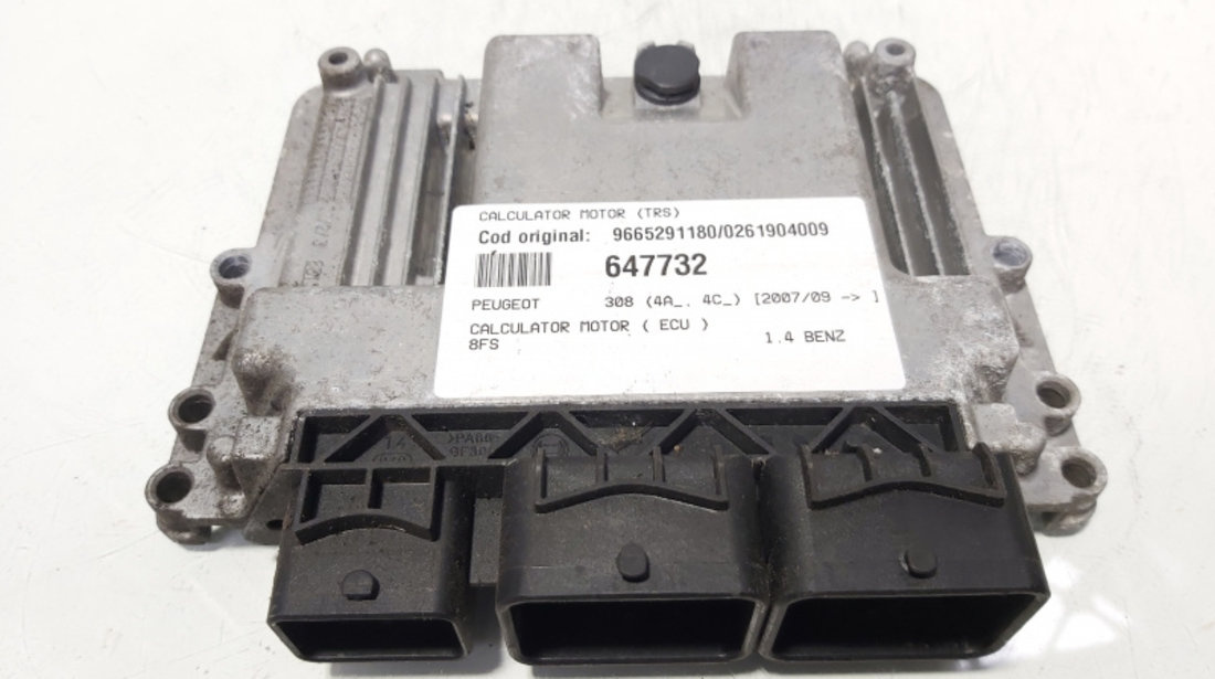 Calculator motor ECU, cod 9665291180, 0261904009, Peugeot 308, 1.4 benz, 8FS (id:647732)