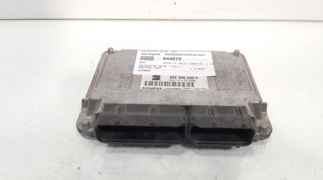 Calculator motor ECU Siemens, cod 03E906033P, 5WP4019607, Skoda Fabia 1 (6Y2), 1.2 benz, AZQ (idi:644672)