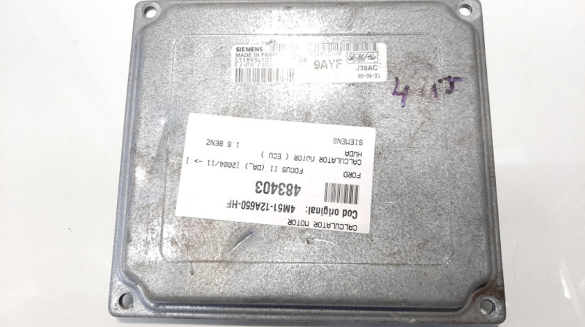 Calculator motor Siemens, cod 4M51-12A650-HF, Ford Focus 2 (DA), 1.6 benz, HWDA (id:483403)