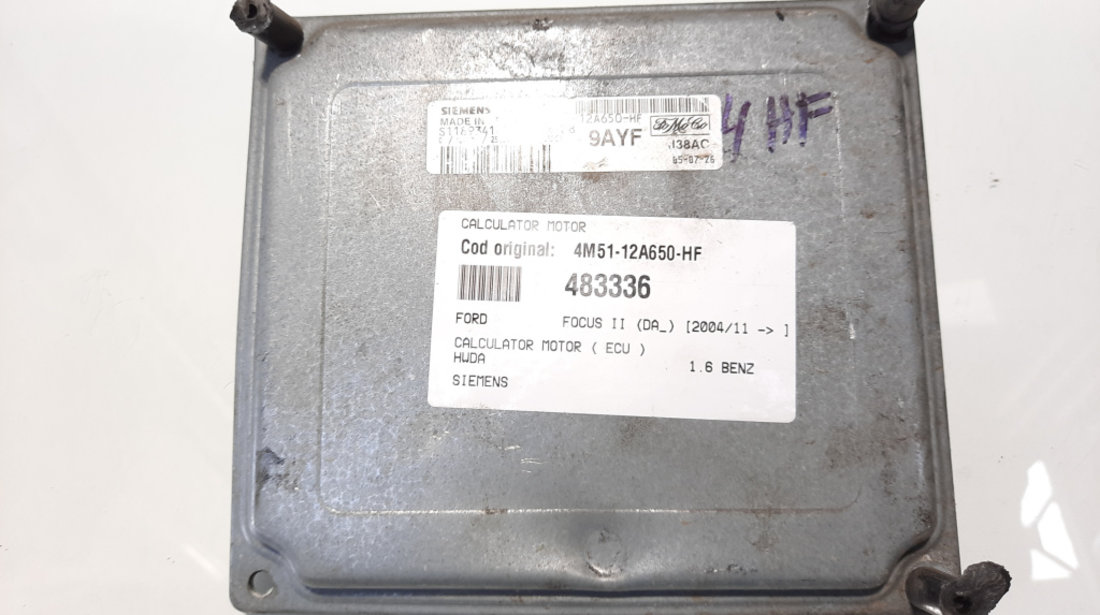 Calculator motor Siemens, cod 4M51-12A650-HF, Ford Focus 2 (DA) 1.6 B, HWDA (id:483336)
