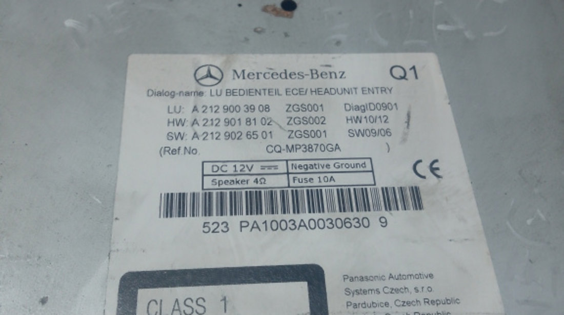 CD Player Mercedes-Benz E-Class 2011, A2129003908