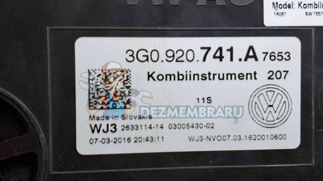 Ceas bord Volkswagen Passat B8 Variant (3G5) [Fabr 2015-prezent] 3G0920741A